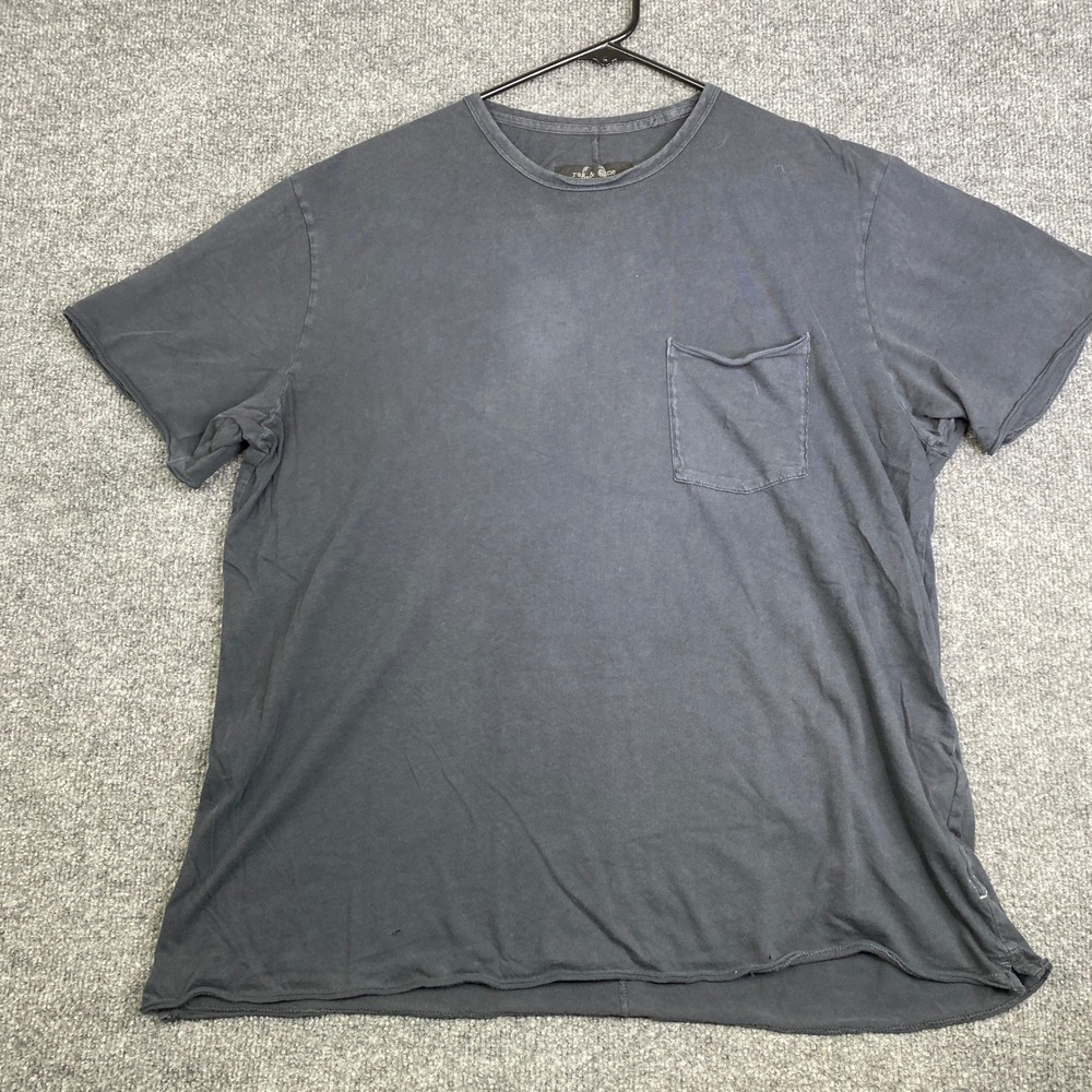 Rag & Bone Mens XL Organic Cotton Pocket T-Shirt Faded Black Raw Hem SS